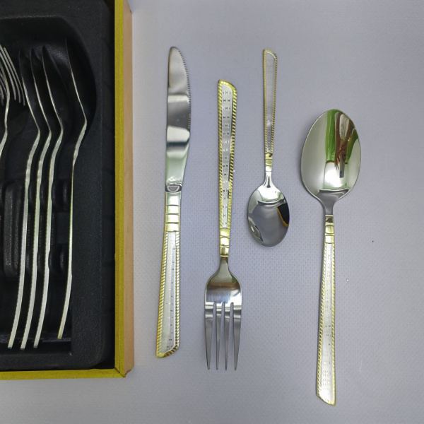 Набор столовых предметов из корозионно - стойкой стали с напылением на 6 персон в подарочном кейсе (24 предмета)